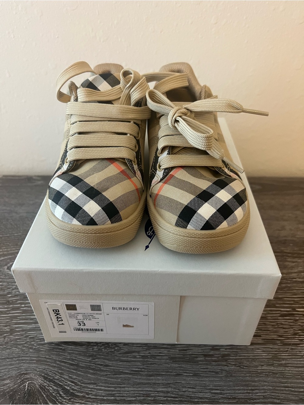 Burberry Kids Tan Vintage Check Athletic Sneakers